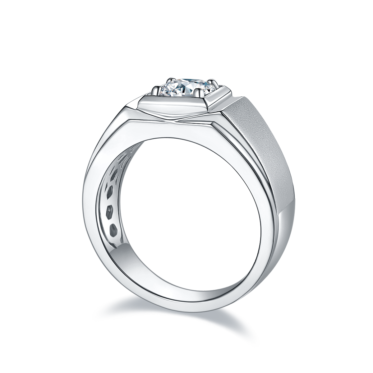 Zhixiang S925 Silver Plated Platinum Moissanite Diamond Men's Ring 1 Carat D-Class